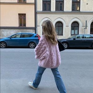 I love Mr. Mittens oversized pink crew neck sweater